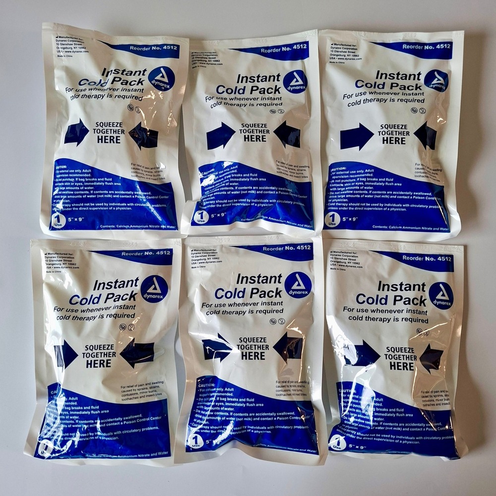 Dynarex 4512 Instant Cold Pack 5x9 Lot of 6 Disposable First Aid NEW